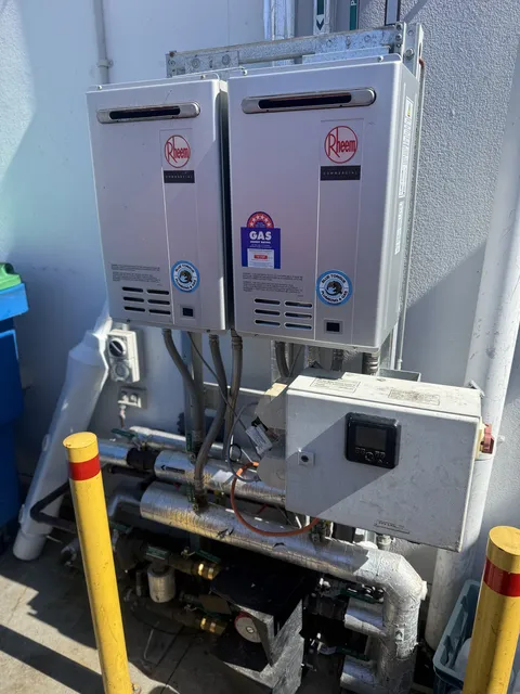 Twin commercial gas hot water units installed and plumbed for a Busselton hospitality business