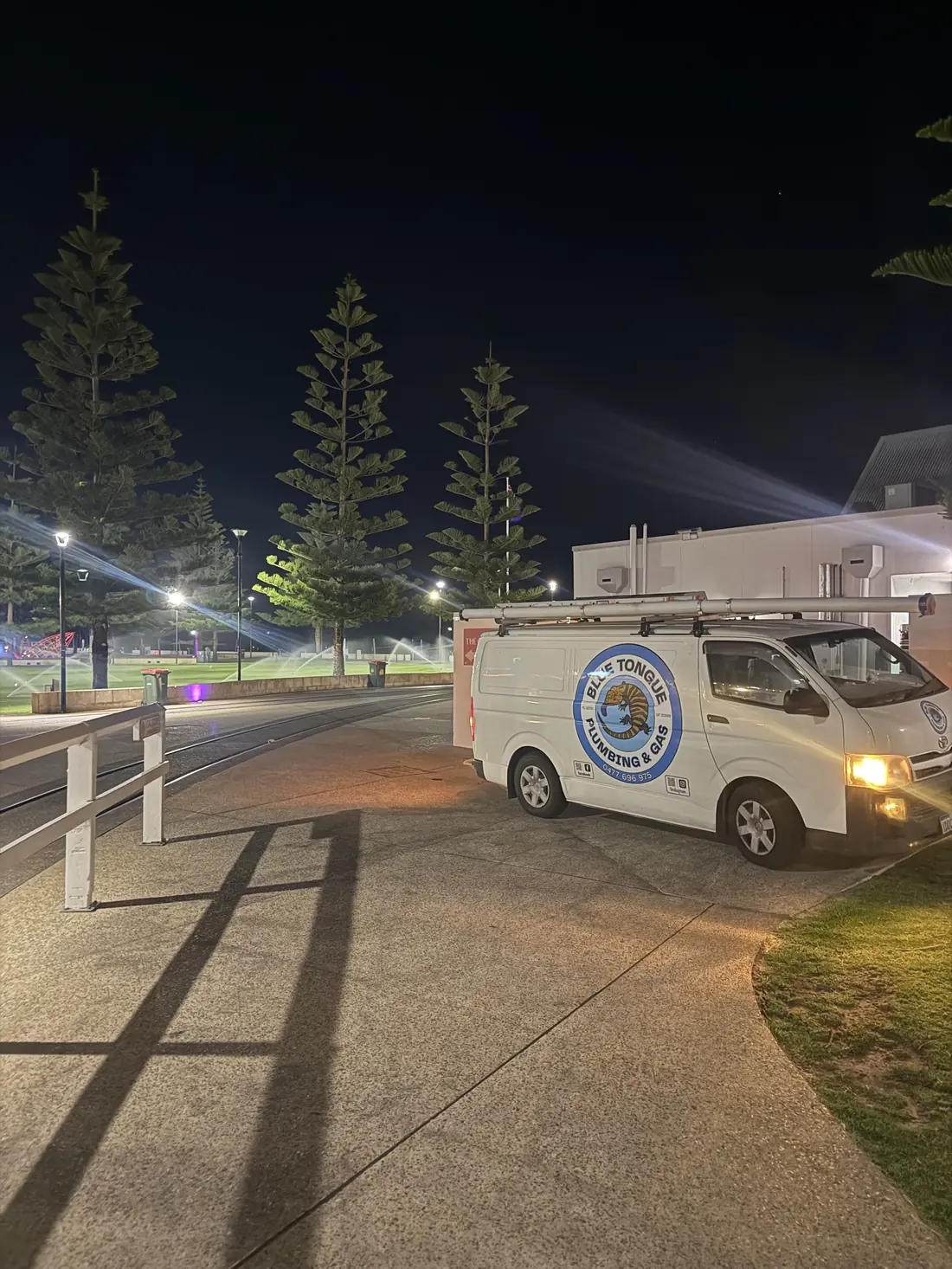 The Blue Tongue Plumbing & Gas van on location in the Southwest